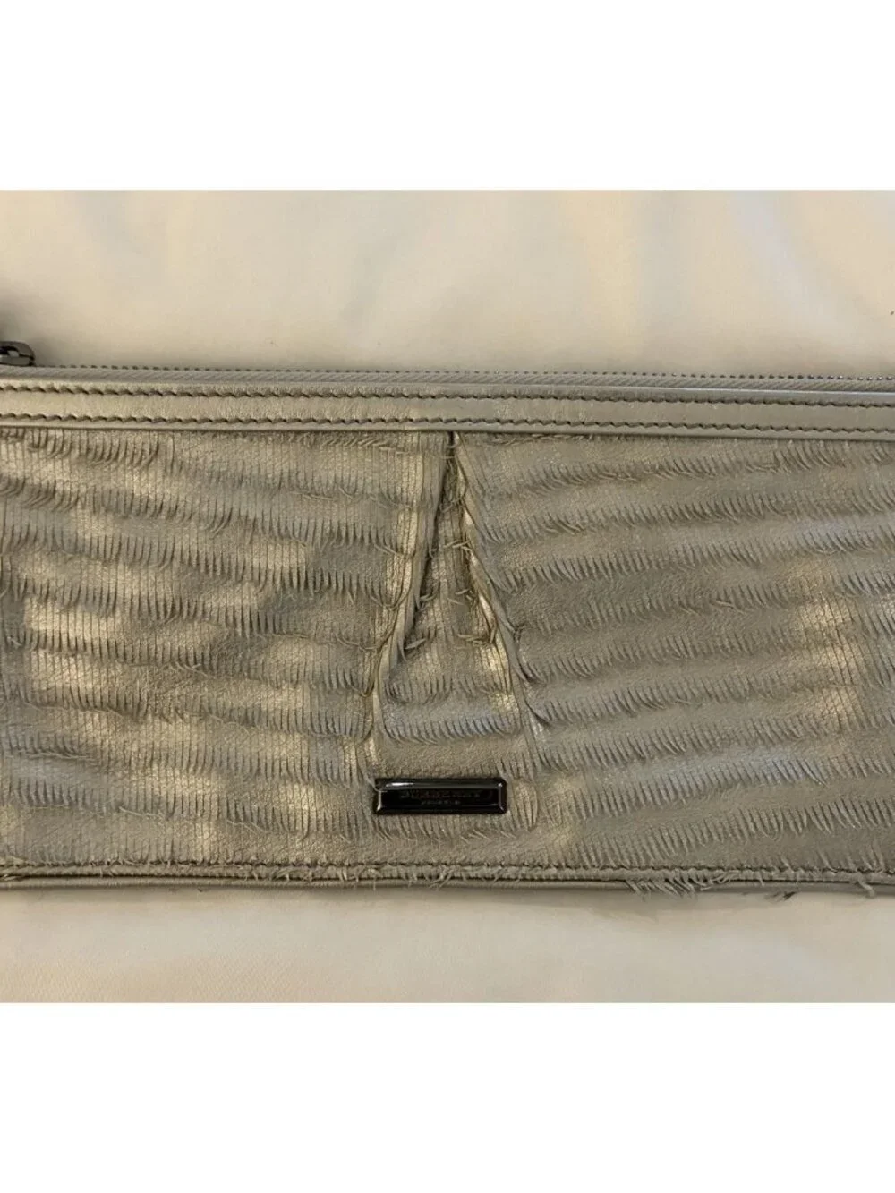 Burberry Prorsum Metallic Silver Textured Fringe Long Wallet Wristlet Rare